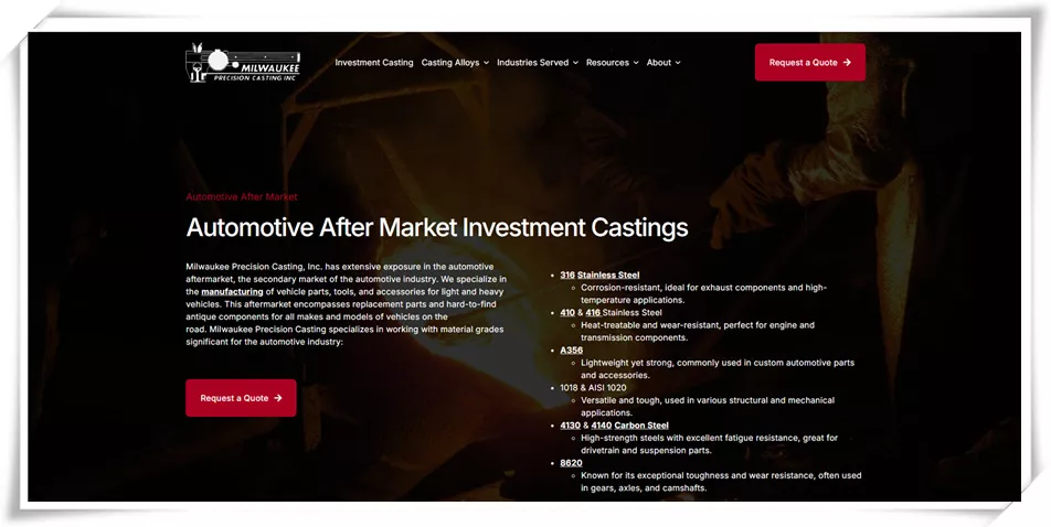Milwaukee Precision Casting automotive casting manufacturer